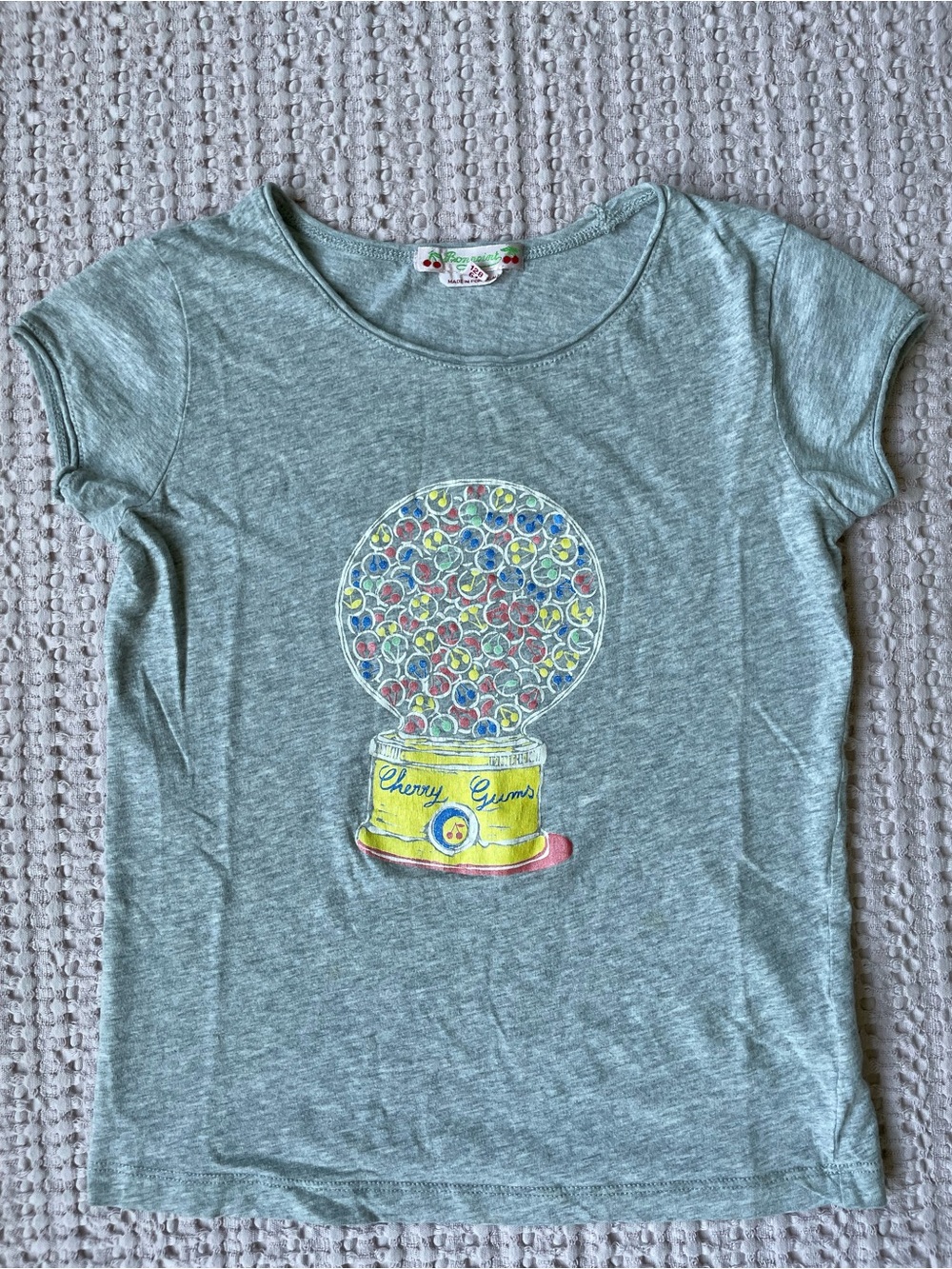 Bonpoint Girls Size 8 Mint Green Cherry Gumball Machine Graphic Tee Shirt